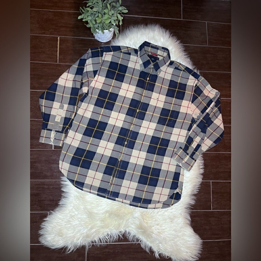 Tommy Hilfiger Navy/Burgundy/Mustard striped/plaid button down Long-sleeved XL